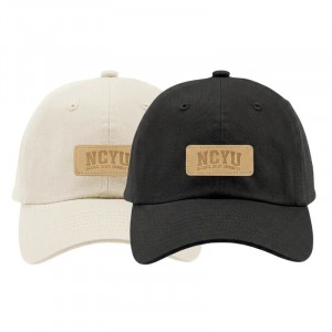 【團購商品，10個起做】NCYU皮革標老帽_黑/象牙白(可混色)