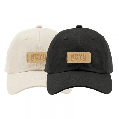 【團購商品，10個起做】NCYU皮革標老帽_黑/象牙白(可混色)